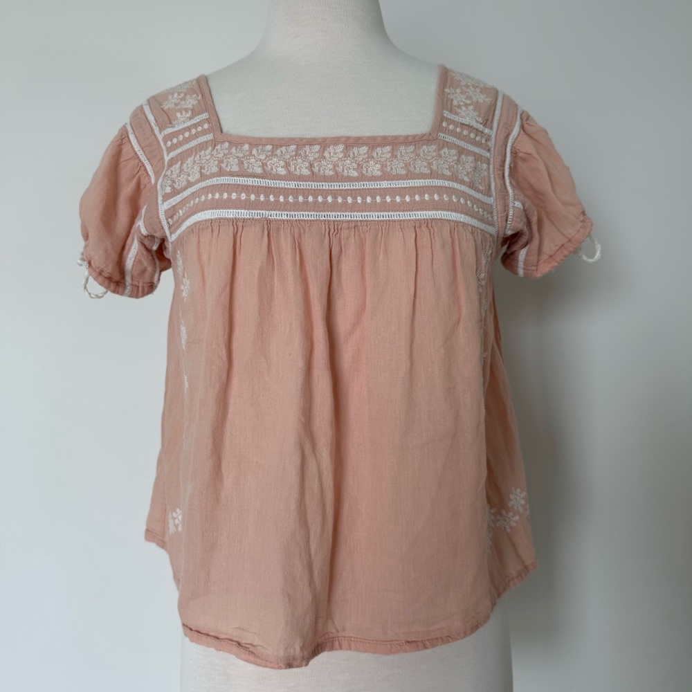 Forever 21 Peach Embroidered Square-Neck Blouse